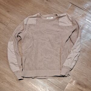 Beige Knit Sweater with Patch Details